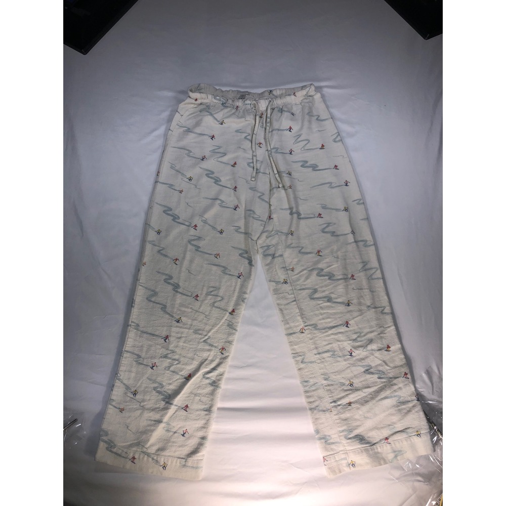 Garnet Hill Flannel Pajama Pants Small Cream Skier Print Drawstring Lounge Wear